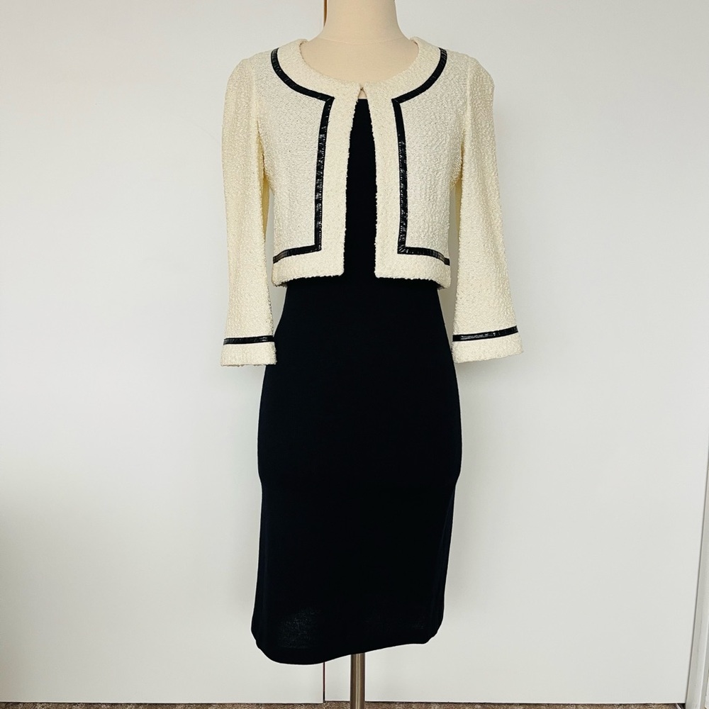 St. John knit dress and seed pearl bolero jacket